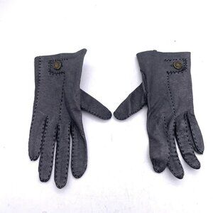 Table Cut 6.5 Gray Leather Gloves Stitching Detail Gold Tone Button Accent